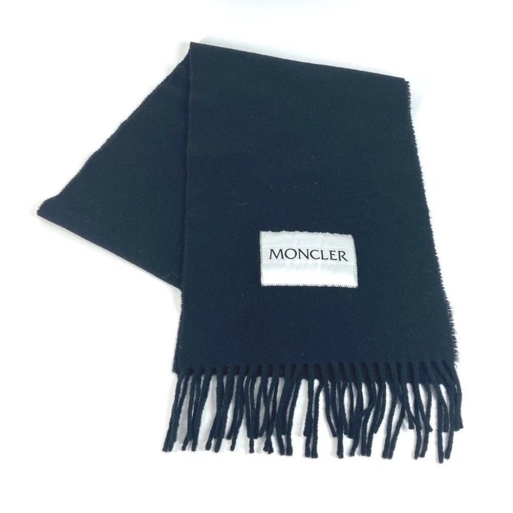 MONCLER logo fringe Scarf wool Black/White